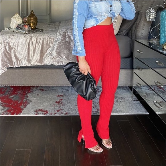 Kouture Pants - *Back In Stock* Heather Grey &Red Stacked Leggings